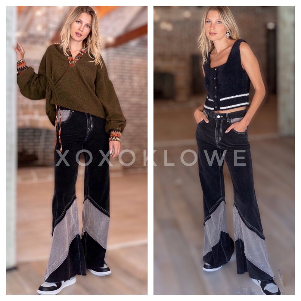 POL Corduroy Pants Retro High Waist Color Blocked - Picture 12 of 16